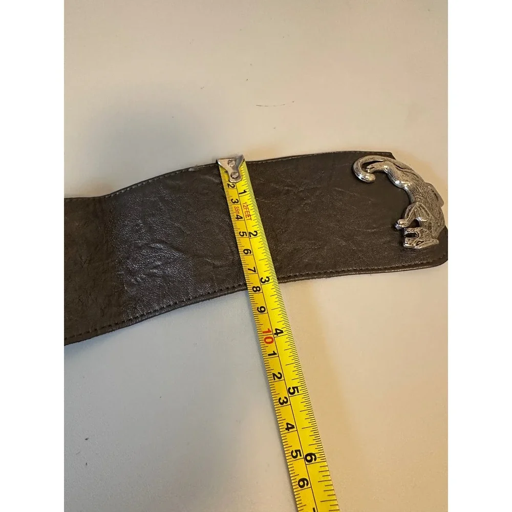 Raina Silver Panther Buckle Wide Leather and Elastic Belt